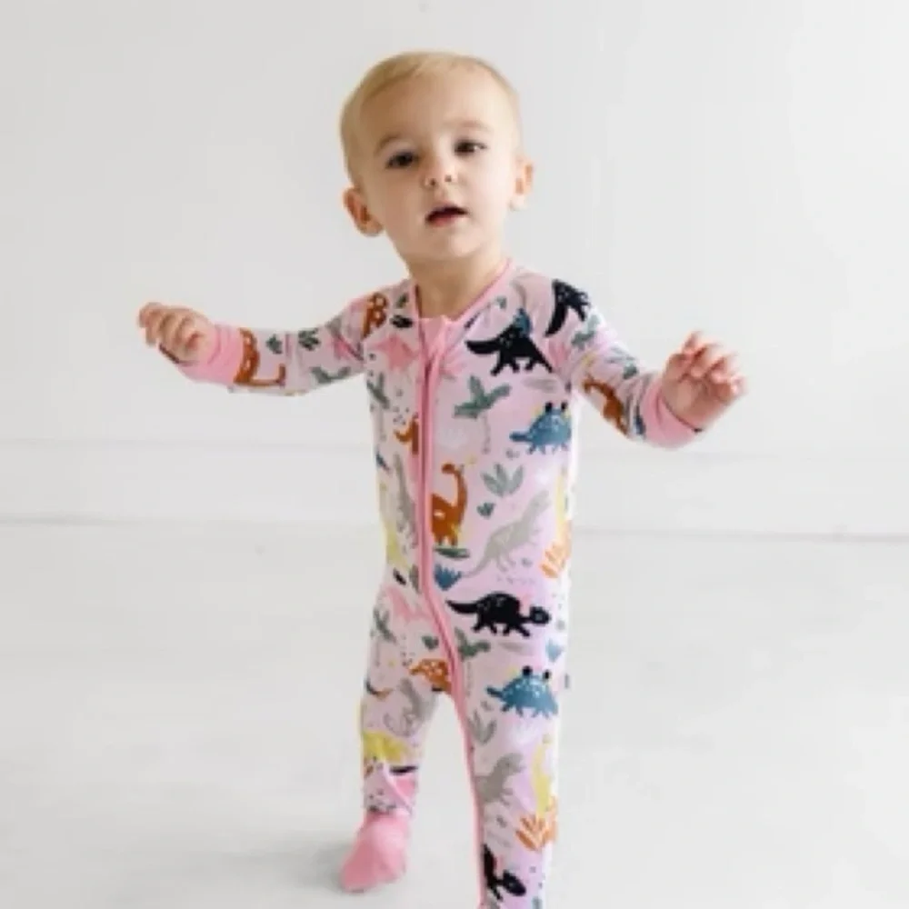 Little sleepies jurassic jungle 2T excellent Pink Dinosaur Print Kids One Piece